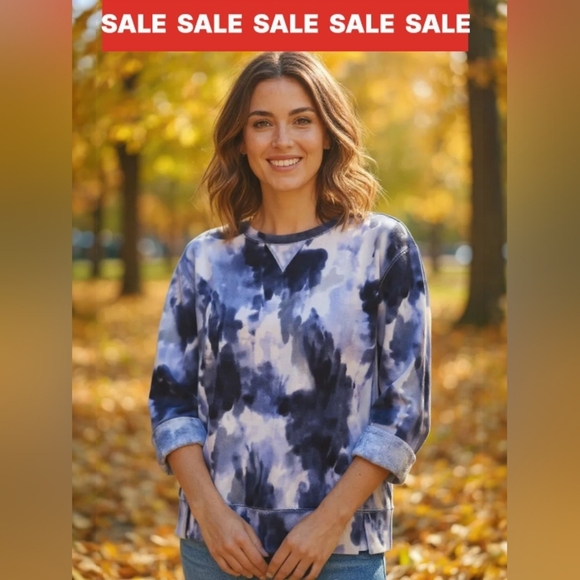 Westbound Tops - Westbound - Purple Tye-Dye Sweatshirt, Long Sleeves, Round Neck, Slits On...